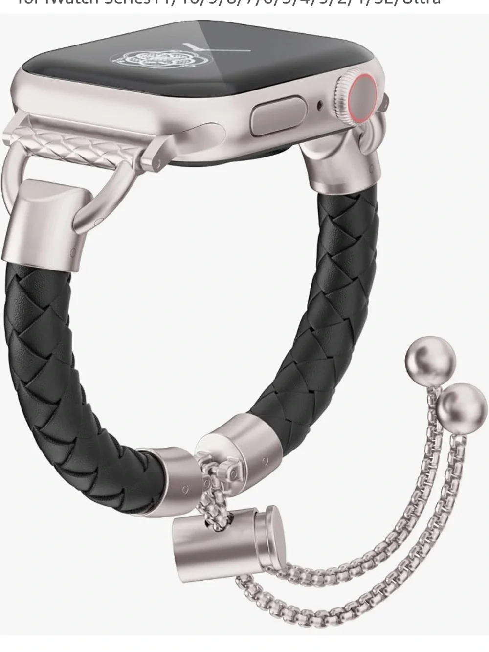 Leather and Metal Band Compatible with Apple Watch Bands for Women, Adjustable D